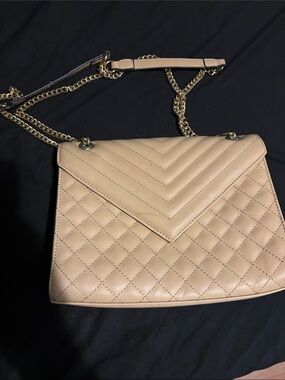 Quilted Chevron Flap Shoulder Bag in Beige